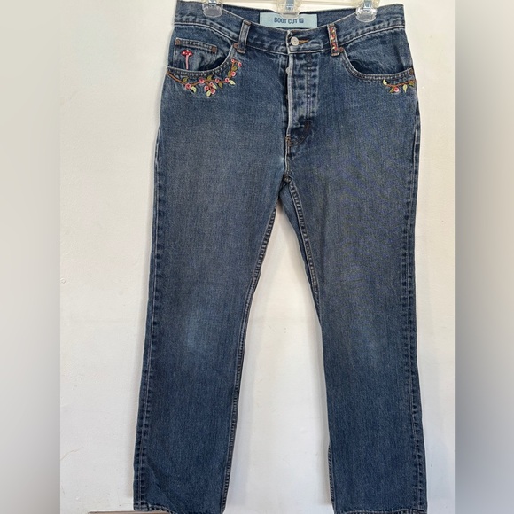 Vintage Embroidered Gap Cotton Bootcut Fairycore Low rise Denim Jeans Size 8 - Picture 2 of 6